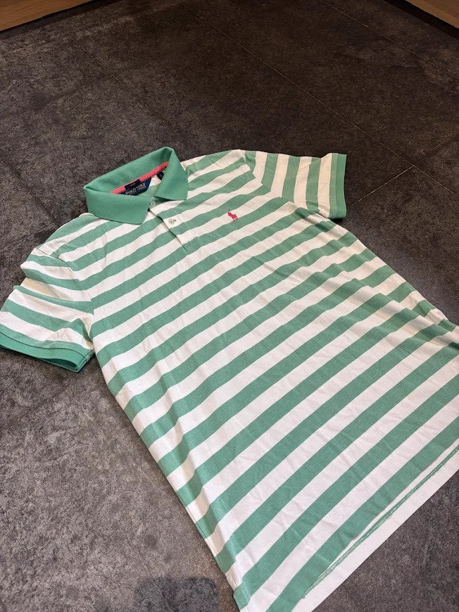 Ralph Lauren Polo Shirt Mens Large Green & White Pro Fit Polo