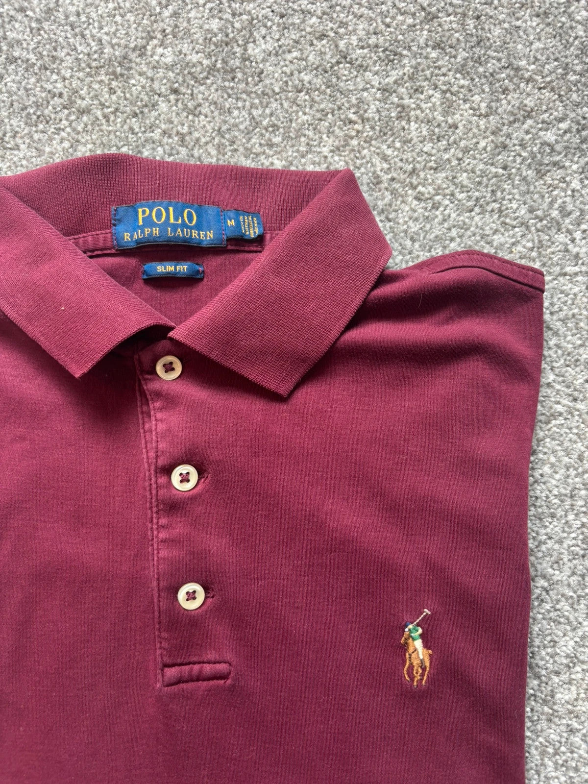 Ralph Lauren Burgundy Polo Shirt "Slim Fit" - Size Medium RRP £135
