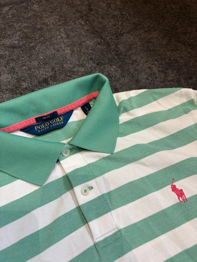 Ralph Lauren Polo Shirt Mens Large Green & White Pro Fit Polo