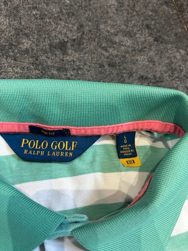 Ralph Lauren Polo Shirt Mens Large Green & White Pro Fit Polo
